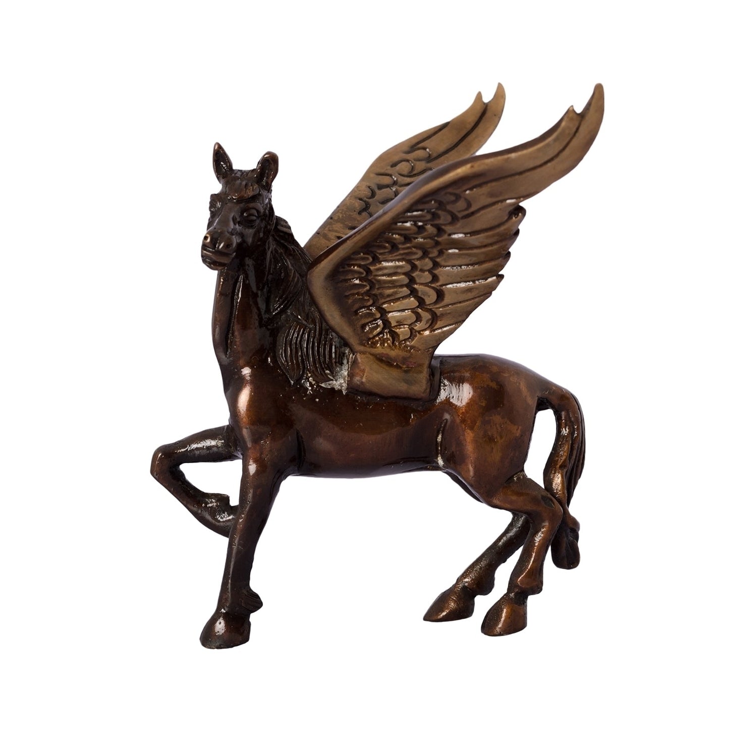 Brown and Black Brass Antique Finish Flying Angel Horse Showpiece Animal Figurines