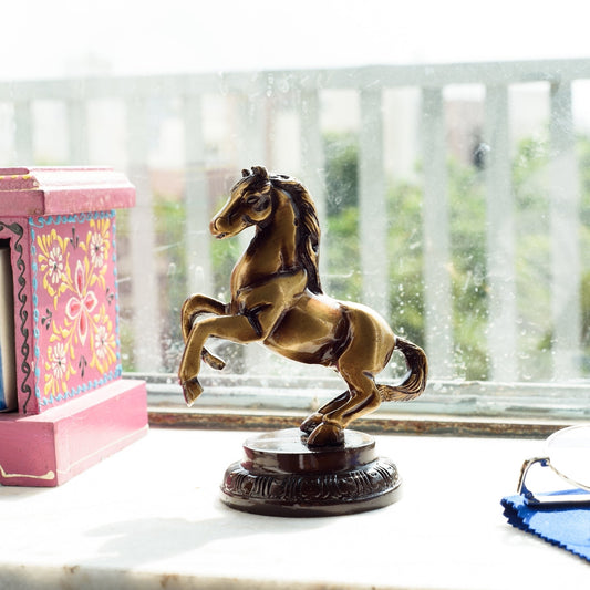 Brown Brass Horse Table Decor Showpiece