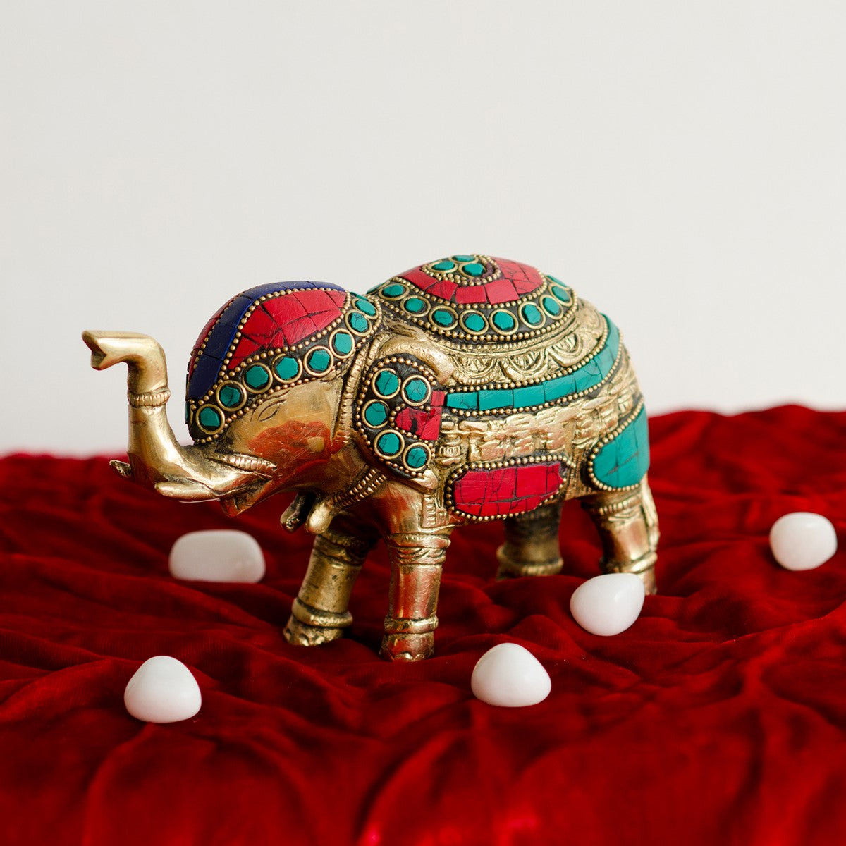 Stone Studded Brass Elephant Statue Animal Figurines