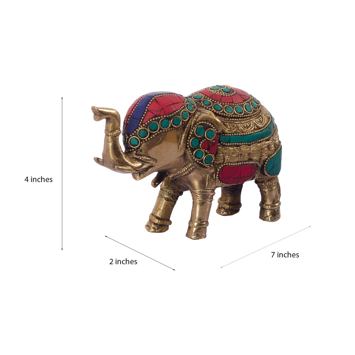 Stone Studded Brass Elephant Statue Animal Figurines