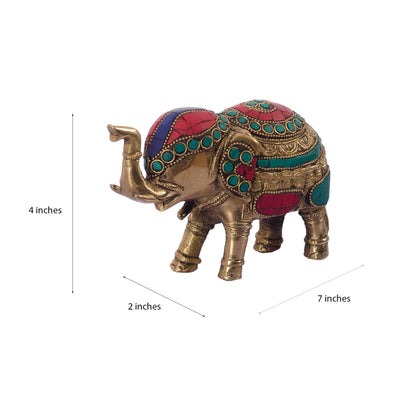 Stone Studded Brass Elephant Statue Animal Figurines