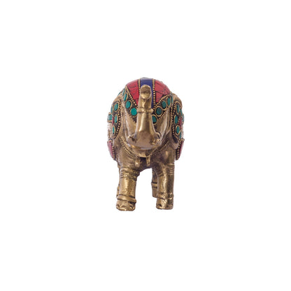 Stone Studded Brass Elephant Statue Animal Figurines