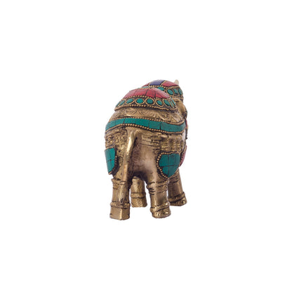 Stone Studded Brass Elephant Statue Animal Figurines