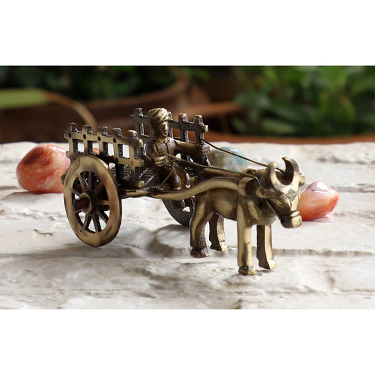 Brass Handcrafted Open Bull Cart Showpiece Figurine, Home Hotel Office