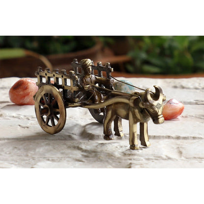 Brass Handcrafted Open Bull Cart Showpiece Figurine, Home Hotel Office