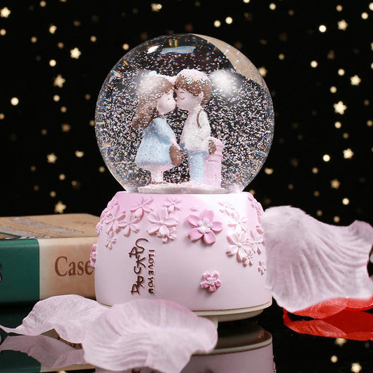 A Glow Light Crystal Snow Globe Ball Music Box Couples