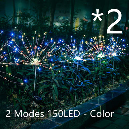 Nouvelle prise de terre solaire feux d'artifice guirlande lumineuse LED fil de cuivre décoration de jardin extérieur lumières étoiles lumières de Noël