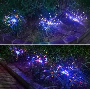 Nouvelle prise de terre solaire feux d'artifice guirlande lumineuse LED fil de cuivre décoration de jardin extérieur lumières étoiles lumières de Noël