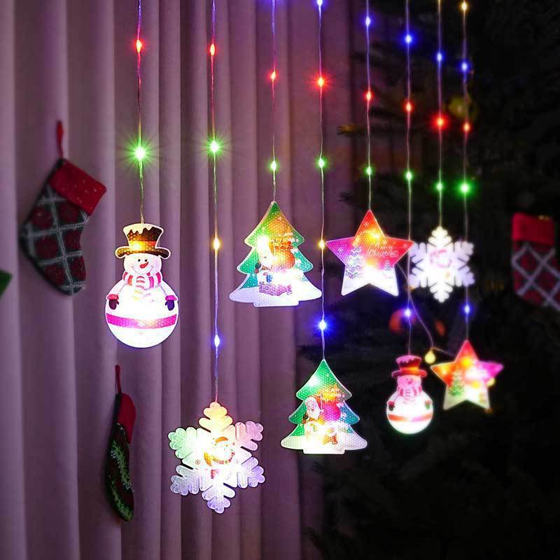 Rideau lumineux de Noël peint, disposition des fêtes, fil recouvert de caoutchouc, lumière d'ambiance