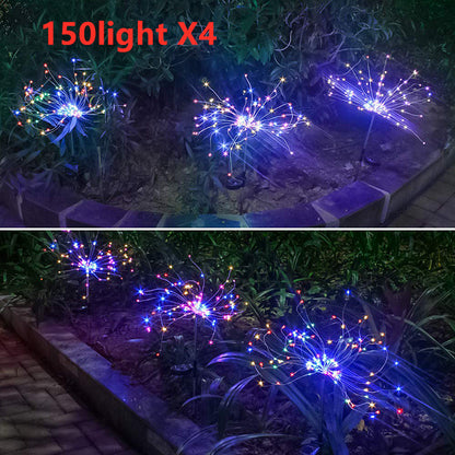 Nouvelle prise de terre solaire feux d'artifice guirlande lumineuse LED fil de cuivre décoration de jardin extérieur lumières étoiles lumières de Noël
