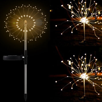 Nouvelle prise de terre solaire feux d'artifice guirlande lumineuse LED fil de cuivre décoration de jardin extérieur lumières étoiles lumières de Noël