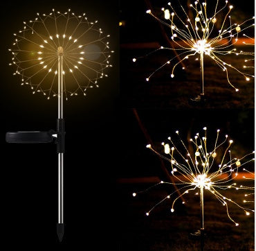 Nouvelle prise de terre solaire feux d'artifice guirlande lumineuse LED fil de cuivre décoration de jardin extérieur lumières étoiles lumières de Noël