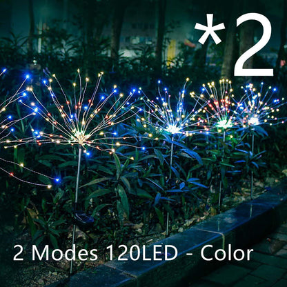 Nouvelle prise de terre solaire feux d'artifice guirlande lumineuse LED fil de cuivre décoration de jardin extérieur lumières étoiles lumières de Noël