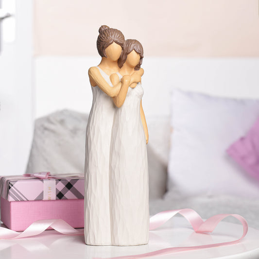 Resin Mother Daughter Hugging Heart Figurines Ornament