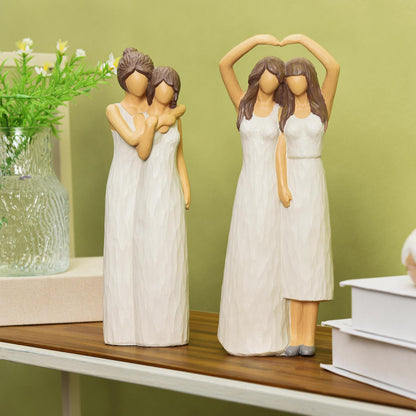 Resin Mother Daughter Hugging Heart Figurines Ornament