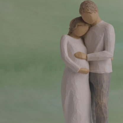 Romantic Couple Hug Man & Pregnant Woman Figures Statue